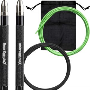 Bear KompleX Speed Jump Rope - Get Fit Fast with Double Unders - Boxing, CrossFit & Conditioning - Fast & Easy Set Up - 2 Lightweight Cables + 2 Handles in Black or Blue - Free Carrying Case