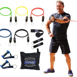 Bodylastics Resistance Band Set - Resistance Bands with Handles, Ankle Straps, Door Anchor, Carry Bag - Heavy-Duty Stretch Exercise Bands -Patented Clips and Snap Reduction Tech -Fitness Workout Bands