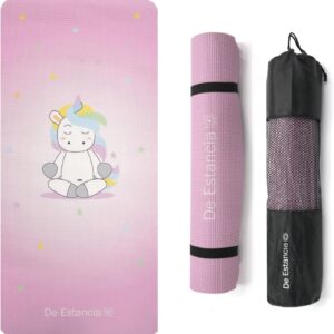 De Estancia Kids Yoga Mat –Fun Unicorn Print Kids Workout Equipment for Boys and Girls-6mm Thick Exercise Mat-Non-Slip Yoga Mat for 0-8 Year Olds–Portable Yoga Mats for Kids with Strap and Carry Bag