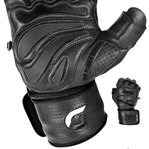Elite Leather Gym Gloves with Built in 2" Wide Wrist Wraps Grip & Design for Weightlifting Power Lifting Bodybuilding & Strength Training Workout Exercises