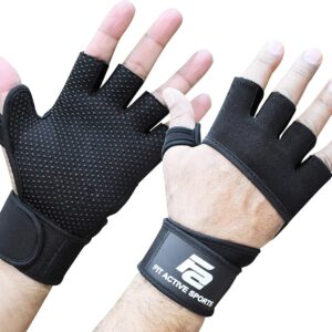 Fit Active Sports RX2 Weight Lifting Workout Gloves with Built in Wrist Wraps - Cross Training Gloves with Wrist Support Durable Non-Slip Palm Silicone Padding to Avoid Calluses, for Men and Women