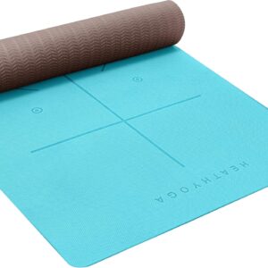 Heathyoga Eco Friendly Non Slip Yoga Mat, Body Alignment System, SGS Certified TPE Material - Textured Non Slip Surface and Optimal Cushioning,72"x 26" Thickness 1\/4"