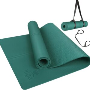 IUGA Eco Friendly Yoga Mat with Alignment Lines, Free Carry Strap, Non Slip TPE Yoga Mat for All Types of Yoga, Extra Large Exercise and Fitness Mat Size 72\u201DX26\u201DX1\/4"