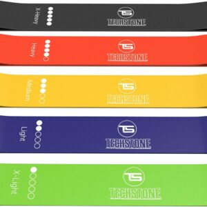 TechStone Resistance Bands Set for Men and Women, Pack of 5 Different Resistance Levels Elastic Band for Home Gym Long Exercise Workout – Great Fitness Equipment for Training, Yoga – Free Carrying Bag