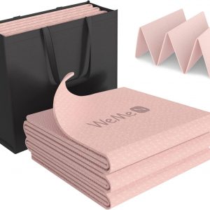 WeMe Yoga Mat, Folding Yoga Travel Mat with TPE Material Non Slip Double-Sided, Anti-Tear, Fitness Mats Foldable 1\/4" Thick for Floor Exercises, Pilates etc, Women Men Home Workout (With Storage Bag)