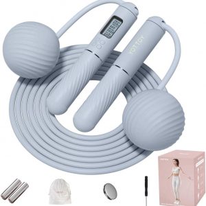 YOTTOY Cordless Jump Rope with Counter - Ropeless Jump Rope 2 In 1 with Large Cordless Ball-Weighted Jump Rope for Women with LCD Display and Tangle-Free-Ideal for Cardio, Crossfit, and HIIT Workouts